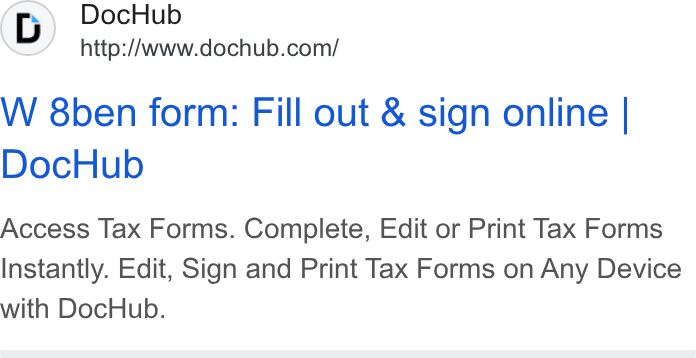 DocHub ad on Google Ads: W 8ben form: Fill out & sign online | Doc Hub Access Tax Forms. Complete, Edit or Print Tax Forms Instantly. Edit, Sign and Print Tax Forms on Any Device with Doc Hub.