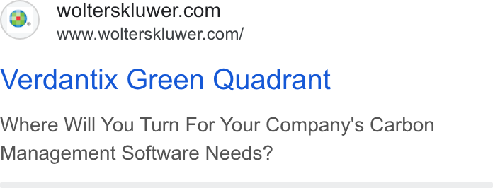 Wolters Kluwer ad on Google Ads: www.wolterskluwer.com/ Verdantix Green Quadrant Where Will You Turn For Your Company's Carbon Management Software Needs?