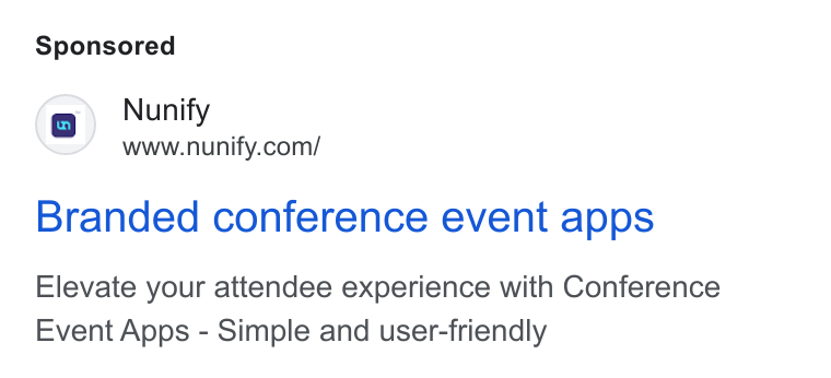 Nunify ad on Google Ads: Branded conference event apps Elevate your attendee experience with Conference Event Apps - Simple and user-friendly