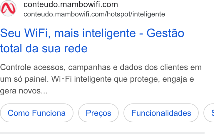 Mambo WiFi ad on Google Ads: conteudo.mambowifi.com/hotspot/inteligente Seu Wi Fi, mais inteligente - Gestao total da sua rede Controle acessos, campanhas e dados dos clientes em um so painel. Wi-Fi inteligente que protege, engaja e gera novos... Como Funciona Pregos Funcionalidades (: