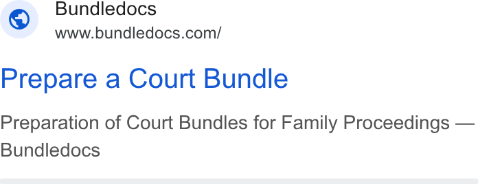 Bundledocs ad on Google Ads: Prepare a Court Bundle Preparation of Court Bundles for Family Proceedings — Bundledocs