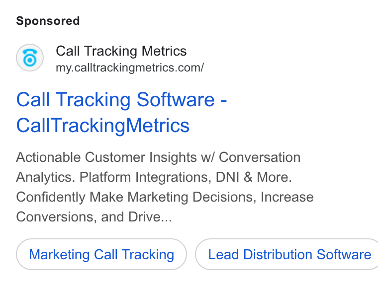 CallTrackingMetrics ad on Google Ads: Call Tracking Software - Call Tracking Metrics Actionable Customer Insights w/ Conversation Analytics. Platform Integrations, DNI & More. Confidently Make Marketing Decisions, Increase Conversions, and Drive... Marketing Call Tracking ) ( Lead Distribution Software