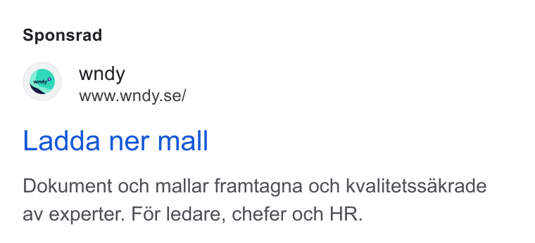 Wndy ad on Google Ads: Sponsrad Ladda ner mall Dokument och mallar framtagna och kvalitetssakrade av experter. For ledare, chefer och HR.