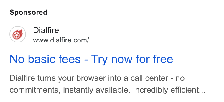 Appointlet ad on Google Ads: No basic fees - Try now for free Dialfire turns your browser into a call center - no commitments, instantly available. Incredibly efficient...
