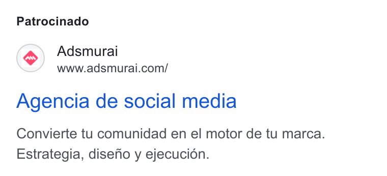 Adsmurai ad on Google Ads: Patrocinado Agencia de social media Convierte tu comunidad en el motor de tu marca. Estrategia, diseno y ejecucion.