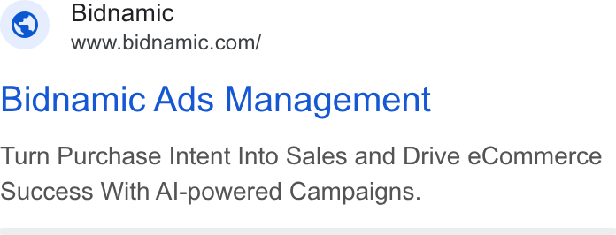 Bidnamic ad on Google Ads: Bidnamic Ads Management Turn Purchase Intent Into Sales and Drive e Commerce Success With Al-powered Campaigns.