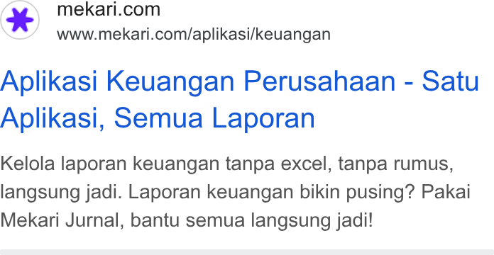 Mekari ad on Google Ads: www.mekari.com/aplikasi/keuangan Aplikasi Keuangan Perusahaan - Satu Aplikasi, Semua Laporan Kelola laporan keuangan tanpa excel, tanpa rumus, langsung jadi. Laporan keuangan bikin pusing? Pakai Mekari Jurnal, bantu semua langsung jadi!