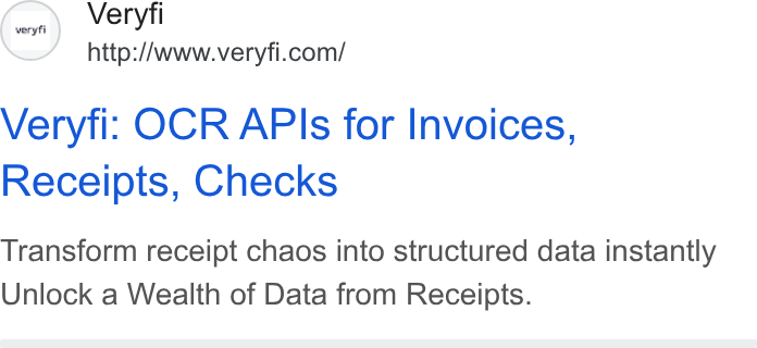 Veryfi ad on Google Ads: Veryfi: OCR APIs for Invoices, Receipts, Checks Transform receipt chaos into structured data instantly Unlock a Wealth of Data from Receipts.