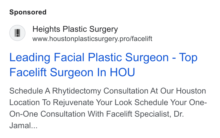 Heights Plastic Surgery ad creative