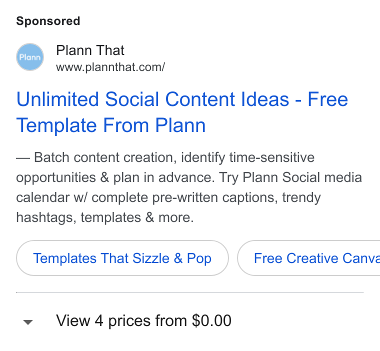 Plann ad on Google Ads: Unlimited Social Content Ideas - Free Template From Plann Batch content creation, identify time-sensitive opportunities & plan in advance. Try Plann Social media calendar w/ complete pre-written captions, trendy hashtags, templates & more. Templates That Sizzle & Pop })( Free Creative Canve View 4 prices from $0.00