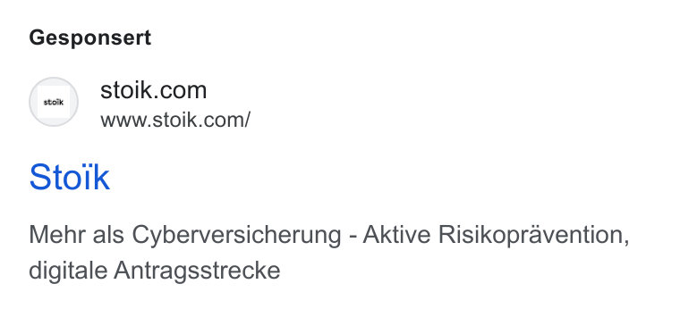 Stoïk ad on Google Ads: www.stoik.com/ Stoik Mehr als Cyberversicherung - Aktive Risikopravention, digitale Antragsstrecke