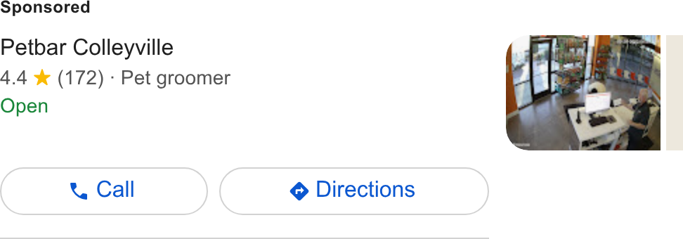 MyTime ad on Google Ads: Petbar Colleyville 4.4 * (172) - Pet groomer Open