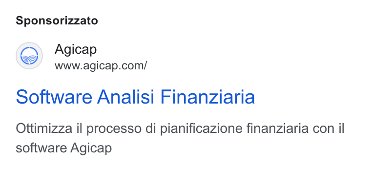 Agicap ad on Google Ads: Sponsorizzato Software Analisi Finanziaria Ottimizza il processo di pianificazione finanziaria con il software Agicap