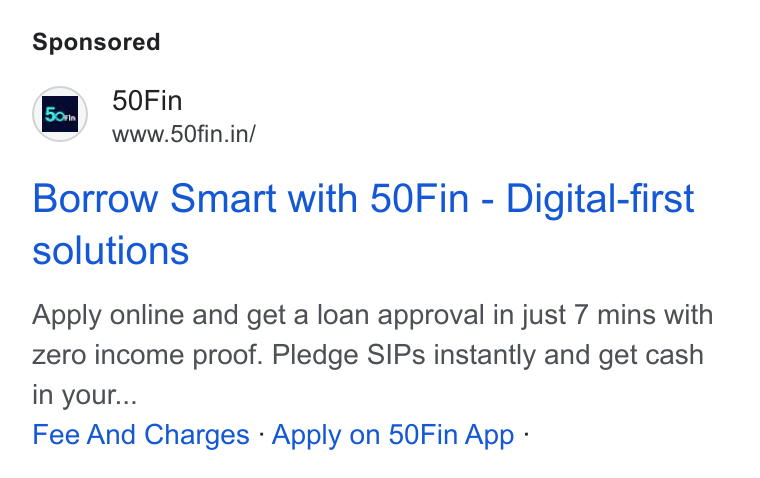 50Fin ad on Google Ads