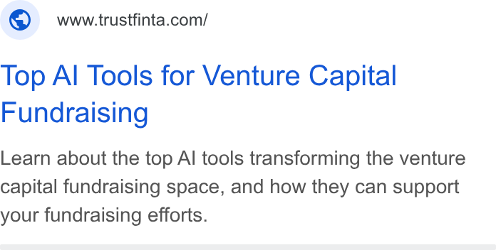Finta ad on Google Ads: Top Al Tools for Venture Capital Fundraising Learn about the top Al tools transforming the venture capital fundraising space, and how they can support your fundraising efforts.