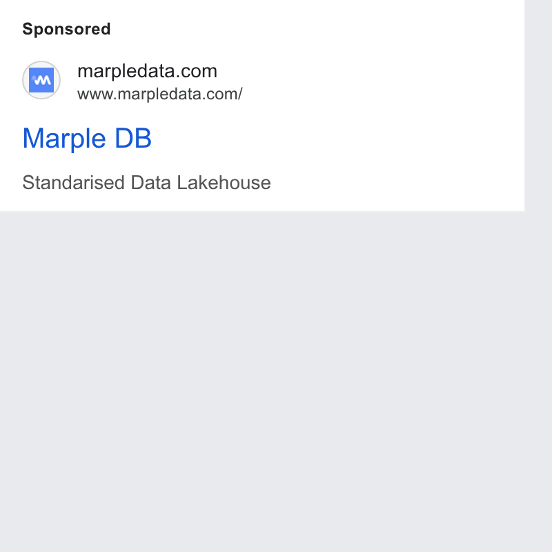 Marple ad on Google Ads: www.marpledata.com/ Marple DB Standarised Data Lakehouse