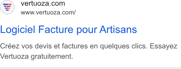 Vertuoza ad on Google Ads: www.vertuoza.com/ Logiciel Facture pour Artisans Créez vos devis et factures en quelques clics. Essayez Vertuoza gratuitement.