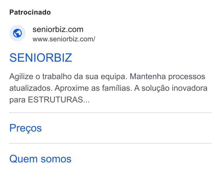 YouCanBookMe ad on Google Ads: www.seniorbiz.com/ SENIORBIZ Agilize o trabalho da sua equipa. Mantenha processos atualizados. Aproxime as familias. A solugao inovadora para ESTRUTURAS... Precgos Quem somos