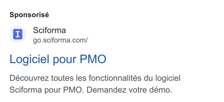 Sciforma ad on Google Ads: Sponsorisé Logiciel pour PMO Découvrez toutes les fonctionnalités du logiciel Sciforma pour PMO. Demandez votre démo.