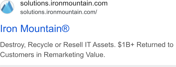 Iron Mountain Google ad: 