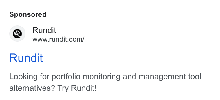 Rundit ad on Google Ads: Rundit Looking for portfolio monitoring and management tool alternatives? Try Rundit!