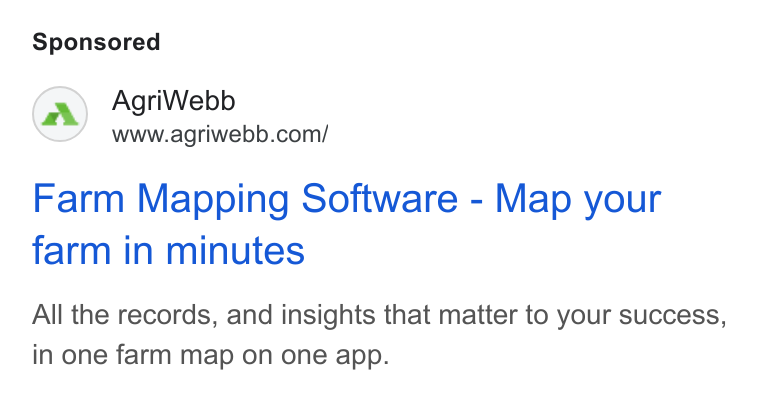 AgriWebb ad on Google Ads: Farm Mapping Software - Map your farm in minutes All the records, and insights that matter to your success, in one farm map on one app.