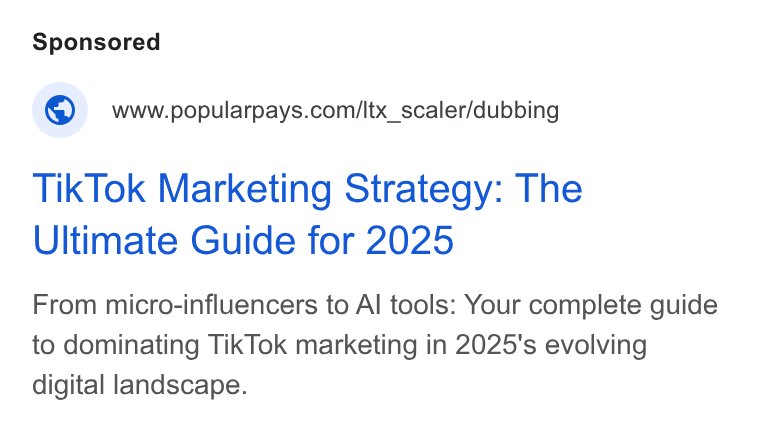 Popular Pays ad on Google Ads: Tik Tok Marketing Strategy: The Ultimate Guide for 2025 From micro-influencers to Al tools: Your complete guide to dominating Tik Tok marketing in 2025's evolving digital landscape.