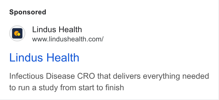 Lindus Health ad on Google Ads: Lindus Health Infectious Disease CRO that delivers everything needed to run a study from start to finish