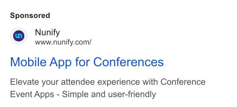 Nunify ad on Google Ads: Mobile App for Conferences Elevate your attendee experience with Conference Event Apps - Simple and user-friendly