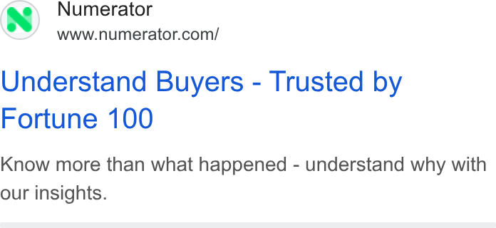 Numerator ad on Google Ads: Understand Buyers - Trusted by Fortune 100 Know more than what happened - understand why with our insights.
