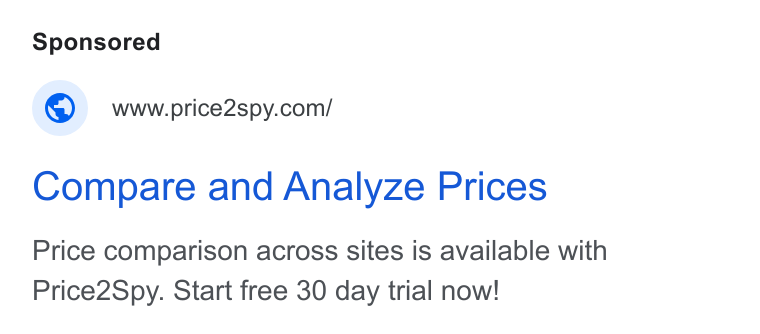 Price2Spy Google ad: Search text ad