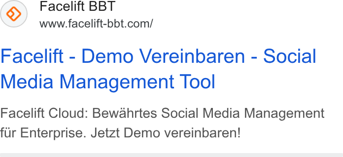 Facelift ad on Google Ads: Facelift - Demo Vereinbaren - Social Media Management Tool Facelift Cloud: Bewahrtes Social Media Management fur Enterprise. Jetzt Demo vereinbaren!