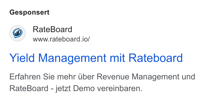 RateBoard ad on Google Ads: Gesponsert Rate Board www.rateboard.io/ Yield Management mit Rateboard Erfahren Sie mehr Uber Revenue Management und Rate Board - jetzt Demo vereinbaren.