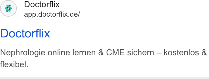 Doctorflix ad on Google Ads: Doctorflix Nephrologie online lernen & CME sichern — kostenlos & flexibel.