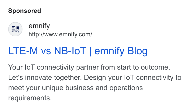 emnify ad on Google Ads: LTE-M vs NB-lo T | emnify Blog Your lo T connectivity partner from start to outcome. Let's innovate together. Design your lo T connectivity to meet your unique business and operations requirements.