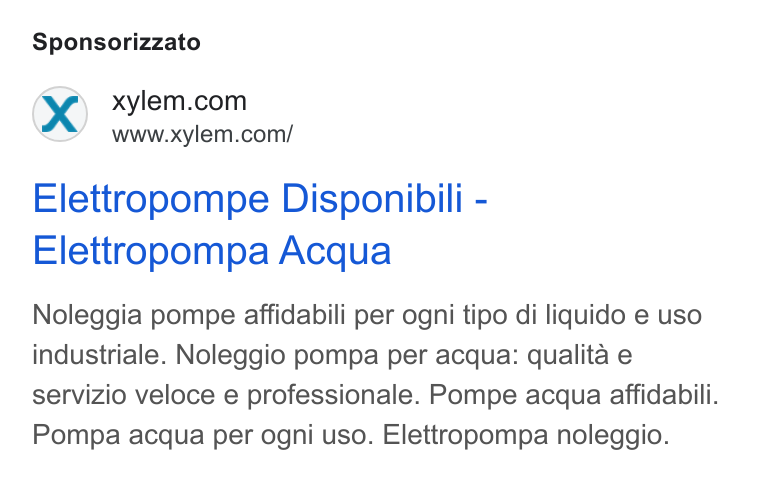 Xylem ad on Google Ads: www.xylem.com/ Elettropompe Disponibili - Elettropompa Acqua Noleggia pompe affidabili per ogni tipo di liquido e uso industriale. Noleggio pompa per acqua: qualita e servizio veloce e professionale. Pompe acqua affidabili. Pompa acqua per ogni uso. Elettropompa noleggio.