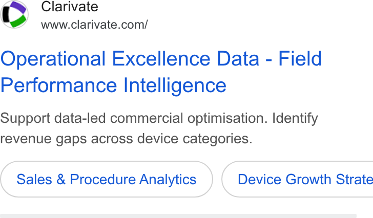 Clarivate ad on Google Ads: Operational Excellence Data - Field Performance Intelligence Support data-led commercial optimisation. Identify revenue gaps across device categories. Sales & Procedure Analytics }) ( Device Growth Strate