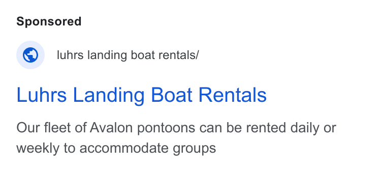 Checkfront ad on Google Ads: © _luhrs landing boat rentals/ Luhrs Landing Boat Rentals Our fleet of Avalon pontoons can be rented daily or weekly to accommodate groups