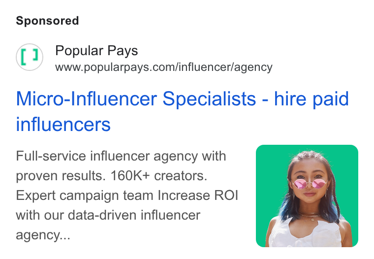 Popular Pays ad on Google Ads: Micro-Influencer Specialists - hire paid influencers Full-service influencer agency with proven results. 160K+ creators. Expert campaign team Increase ROI with our data-driven influencer agency...