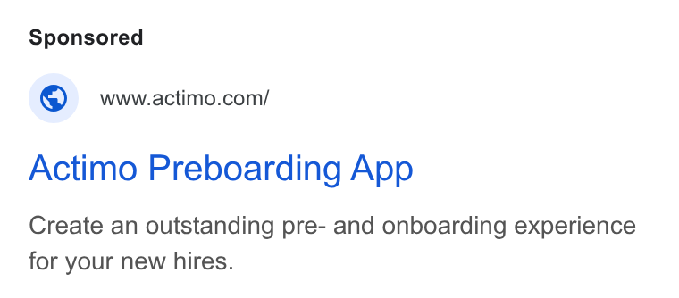 Actimo ad on Google Ads: Actimo Preboarding App Create an outstanding pre- and onboarding experience for your new hires.