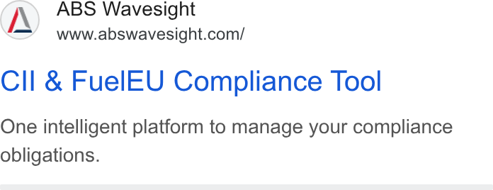 ABS Wavesight ad on Google Ads: Cll & Fuel EU Compliance Tool One intelligent platform to manage your compliance obligations.