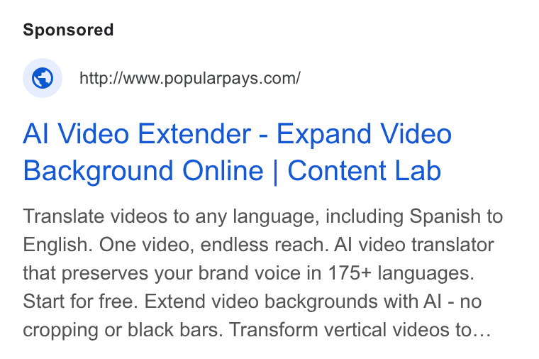 Popular Pays ad on Google Ads: Al Video Extender - Expand Video Background Online | Content Lab Translate videos to any language, including Spanish to English. One video, endless reach. Al video translator that preserves your brand voice in 175+ languages. Start for free. Extend video backgrounds with Al - no cropping or black bars. Transform vertical videos to...