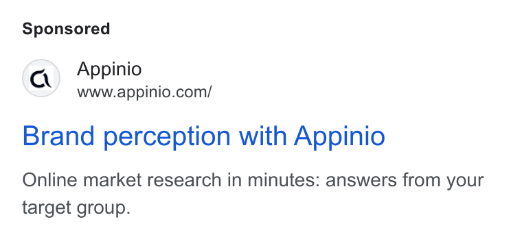 Appinio ad on Google Ads: Brand perception with Appinio Online market research in minutes: answers from your target group.