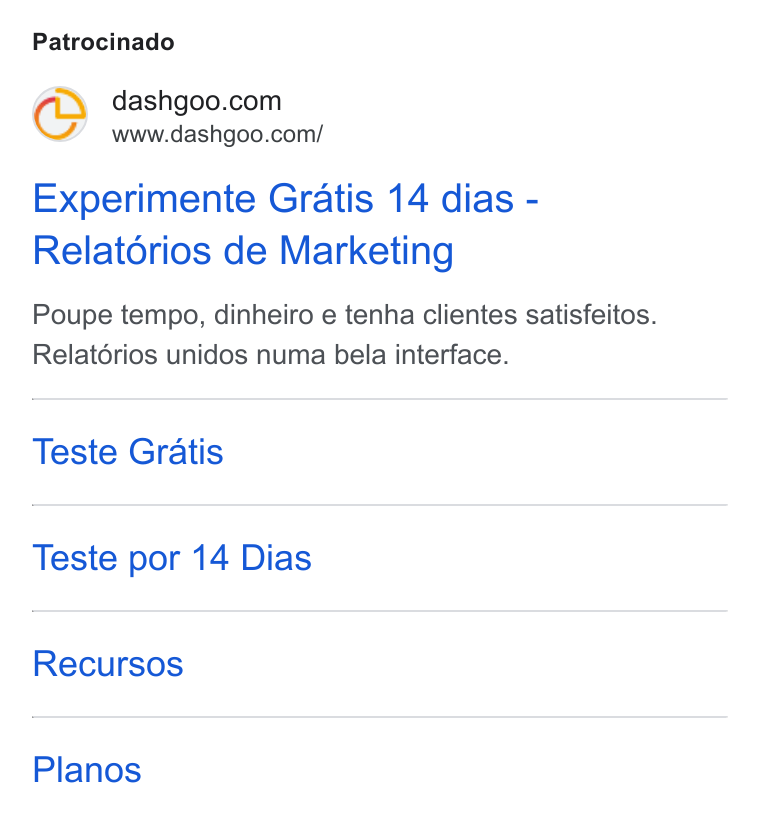 mLabs ad on Google Ads: www.dashgoo.com/ Experimente Gratis 14 dias - Relatérios de Marketing Poupe tempo, dinheiro e tenha clientes satisfeitos. Relatérios unidos numa bela interface. Teste Gratis Teste por 14 Dias Recursos Planos