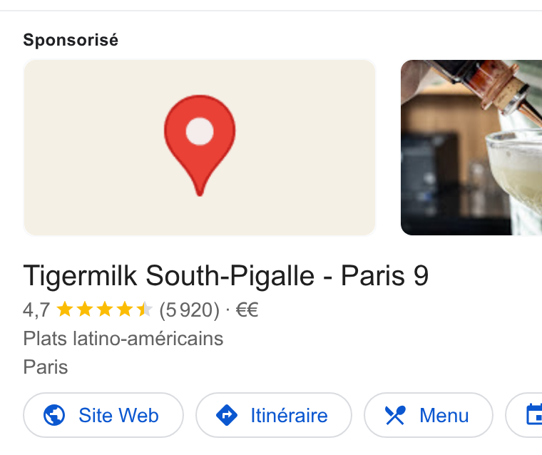 SevenRooms ad on Google Ads: Sponsorisé Tigermilk South-Pigalle - Paris 9 4,7 Kk KK (5920) - €€ Plats latino-américains Paris