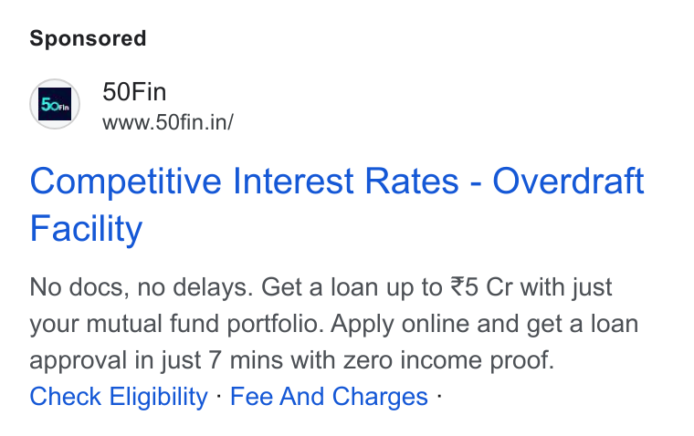 50Fin ad on Google Ads