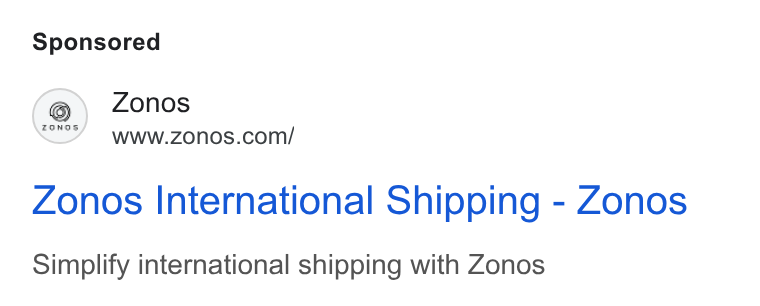 Zonos ad on Google Ads: Zonos International Shipping - Zonos Simplify international shipping with Zonos