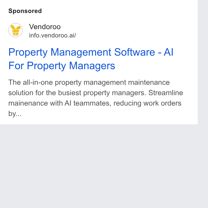 Vendoroo ad on Google Ads: Vendoroo info.vendoroo.ai/ Property Management Software - Al For Property Managers The all-in-one property management maintenance solution for the busiest property managers. Streamline mainenance with Al teammates, reducing work orders by...