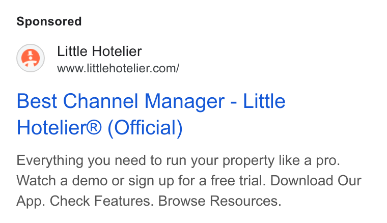 Little Hotelier ad on Google Ads: Best Channel Manager - Little Hotelier® (Official) Everything you need to run your property like a pro. Watch a demo or sign up for a free trial. Download Our App. Check Features. Browse Resources.