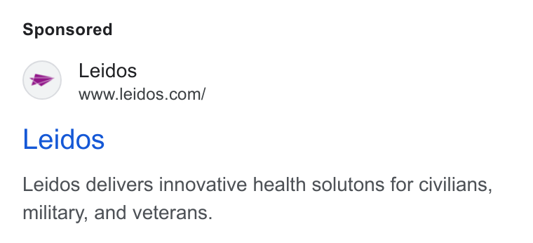 Leidos ad on Google Ads: Leidos Leidos delivers innovative health solutons for civilians, military, and veterans.